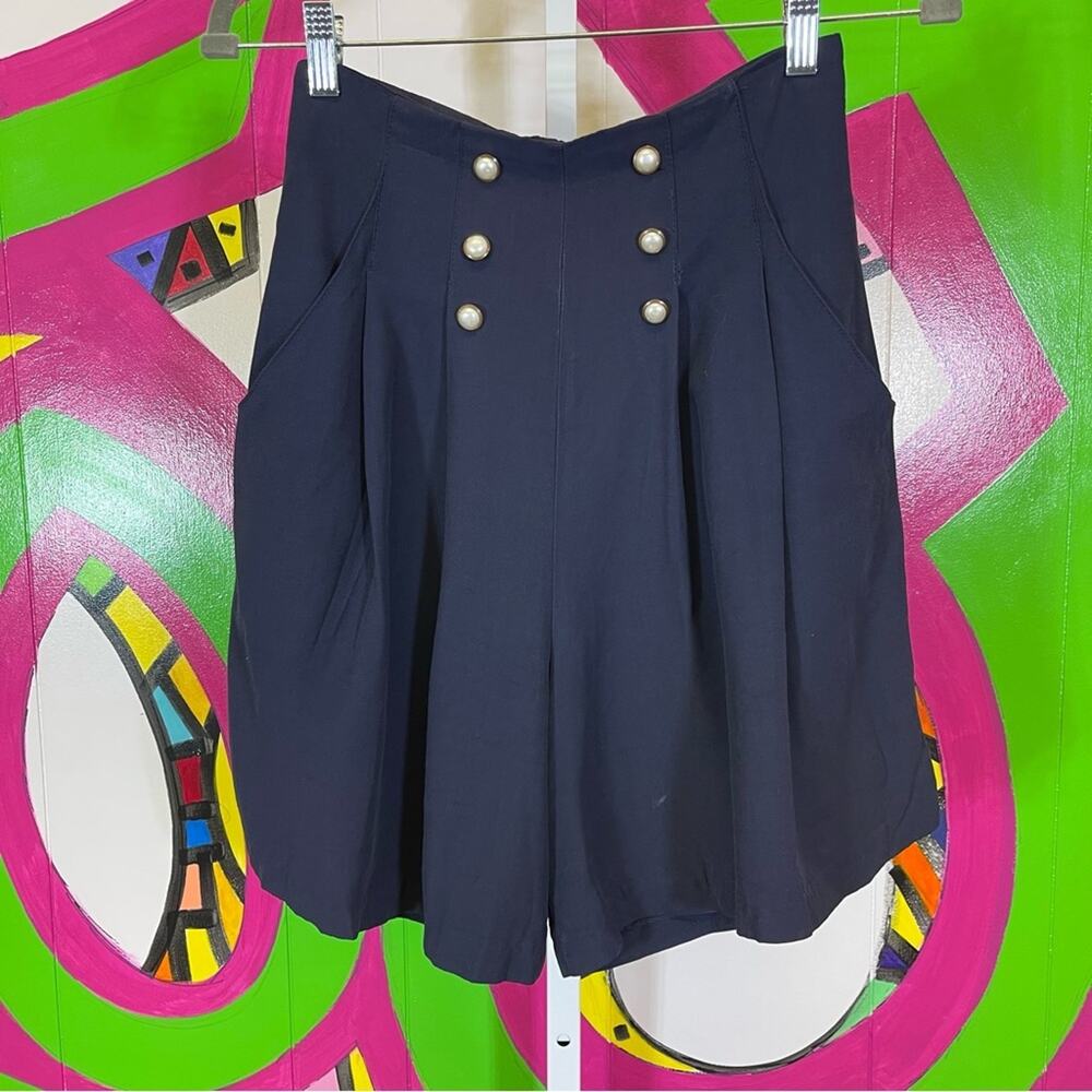 Rampage Navy High-Waist Sailor Shorts with Button Detail